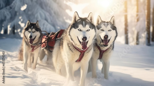 Husky dogs pulling a sled