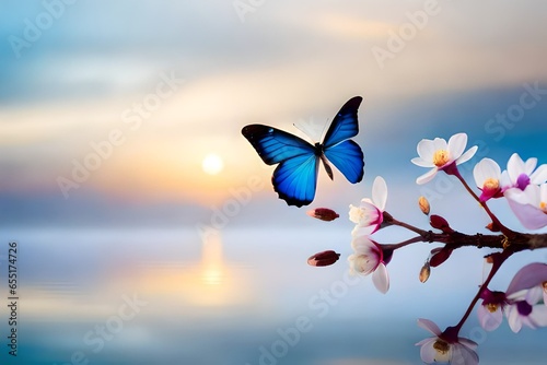 Beautiful blue yellow butterfly in flight and bran ... © Muhammad