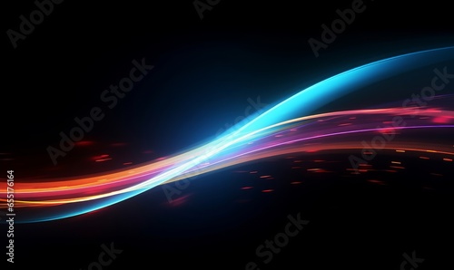 Colorful light trails with motion effect. Illustration of high speed light effect on black background, Generative AI  photo