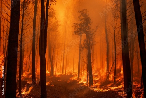 burning trees in wildfire. Generative AI