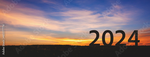 New year 2024 with sunset sky background