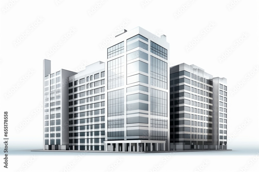 Modern skyscraper building isolated, cutout white urban high-rise cityscape and office firm background for architecture visual concept design assets infrastructure block, Generative AI