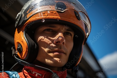 Portrait of a racing driver. AI Generated.