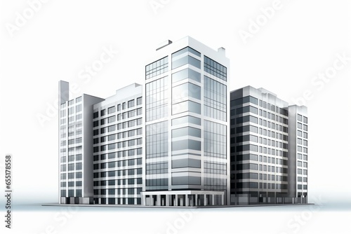 Modern skyscraper building isolated  cutout white urban high-rise cityscape and office firm background for architecture visual concept design assets infrastructure block  Generative AI