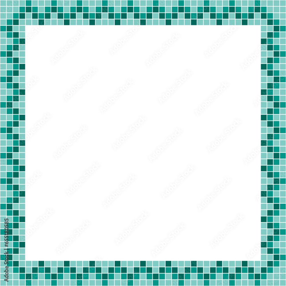 Green tile frame, Mosaic tile frame or background, Tile background, Seamless pattern, Mosaic seamless pattern, Mosaic tiles texture or background. Bathroom wall tiles, swimming pool tiles.