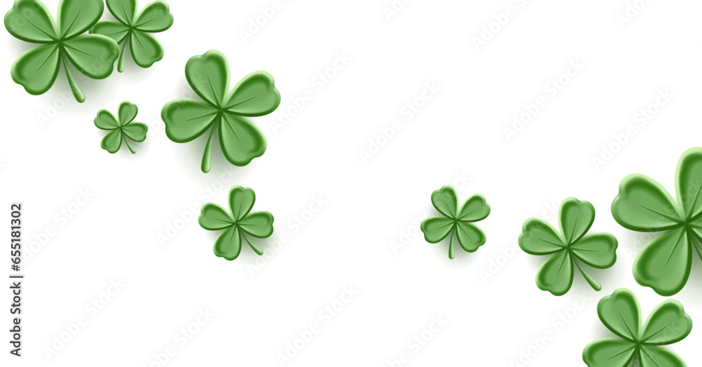 Green clover 3d cartoon digital render illustration with four leaves, lucky symbol background of leaves