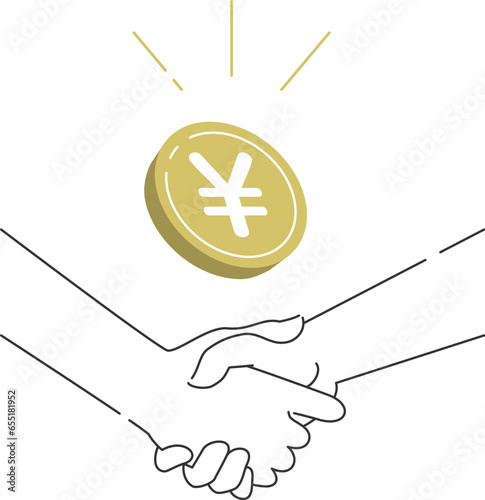 握手する手と円の硬貨のイラスト素材