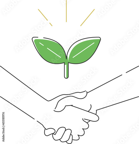 握手する手と双葉のイラスト素材