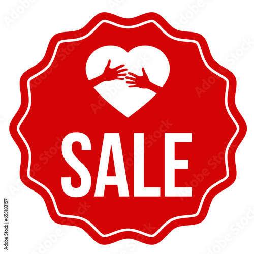 Like follow heart SALE red sticker stamp sign 2 hands