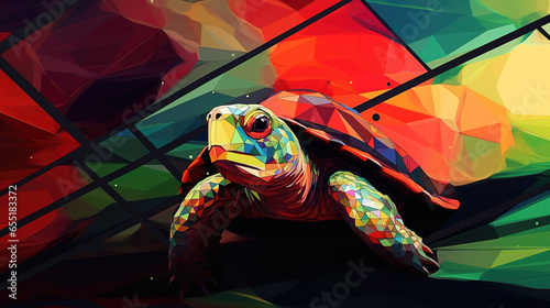 impressive colorful turtle artwork  geometrical background  ai generated image