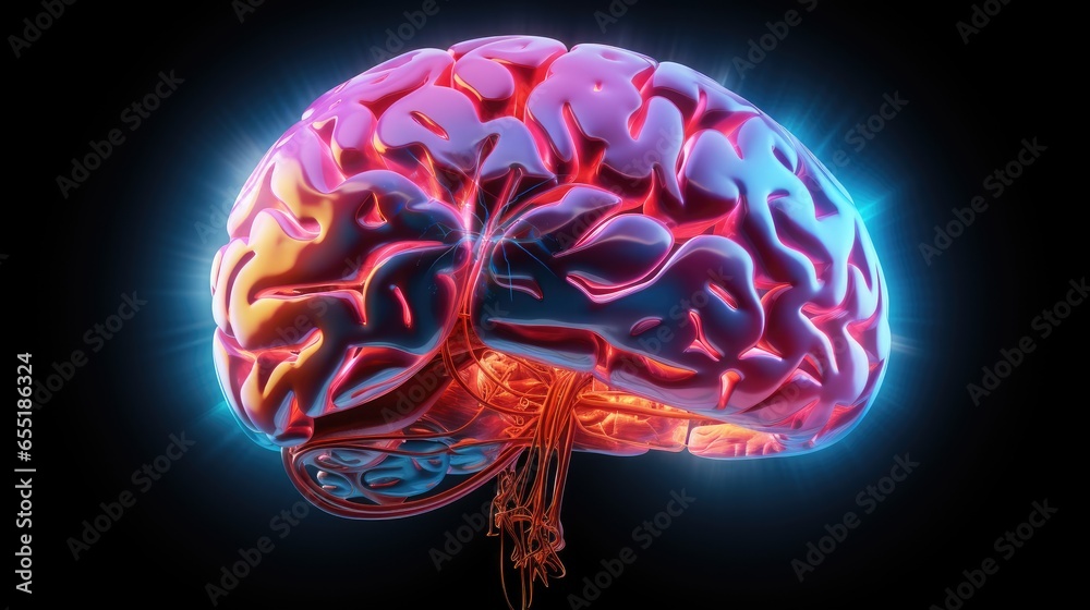 Digital illustration of a human brain - generative AI Digital illustration of a human brain - generative AI