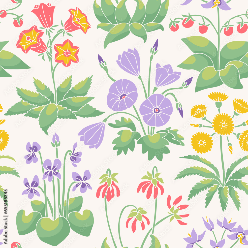 Seamless pattern with canary islands flowers on white background. Vintage floral wallpaper Seamless pattern with canary islands flowers on white background. Vintage floral wallpaper