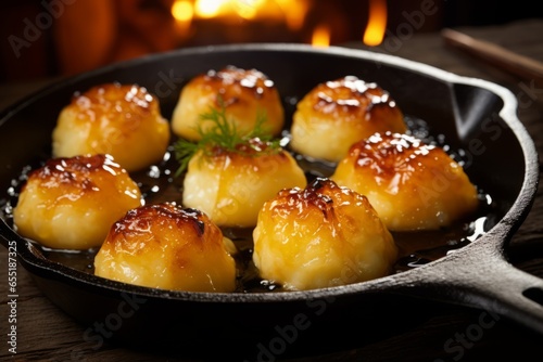 A Mouthwatering Close-Up of Delectable Norwegian Raspeballer: A Burst of Flavors Showcasing the Culinary Art and Cultural Heritage of Traditional Homemade Potato Dumplings photo