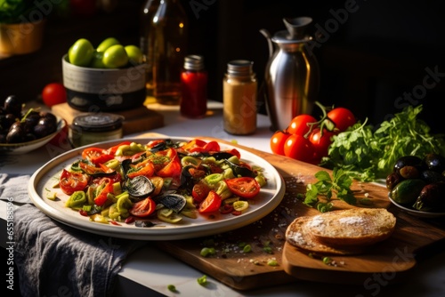 Experience the Wholesome Delight of Vibrant Spanish Pisto: A Burst of Mediterranean Flavors and Textures in a Mouthwatering Food Photography Shot