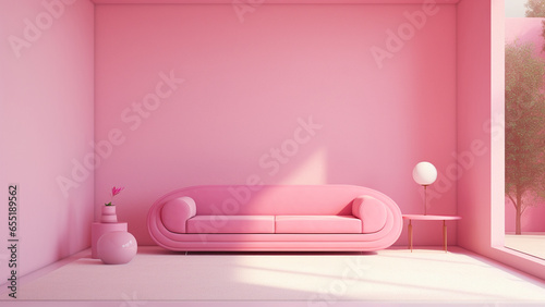 Minimalist pink living room interior  clean style
