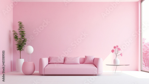 Minimalist pink living room interior  clean style