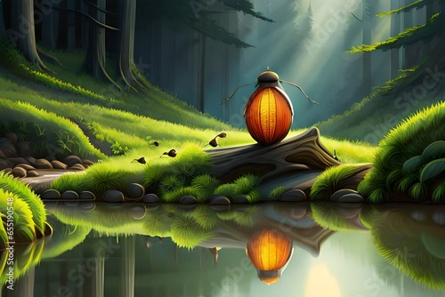 fire fly in dark forest 