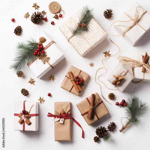 christmas background with gift boxes and decorations
