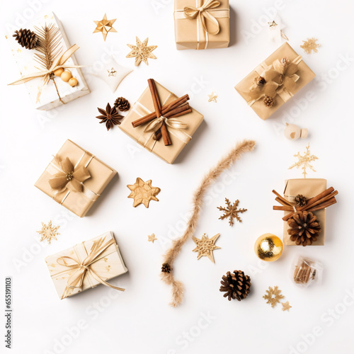 christmas background with gift boxes and decorations
