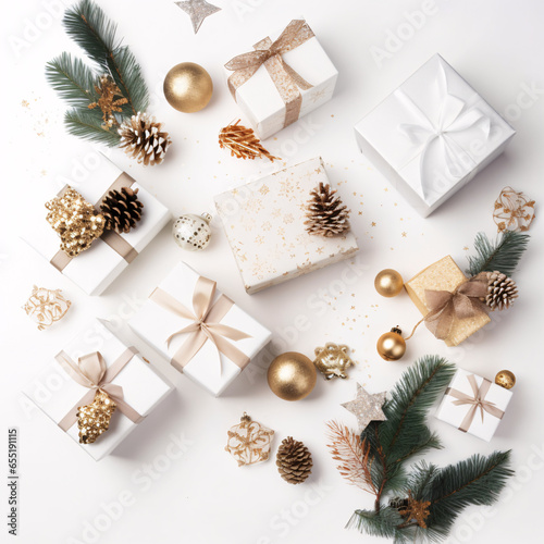 christmas background with gift boxes and decorations