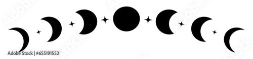 Silhouette moon phases black curve lunar eclipse with star decoration