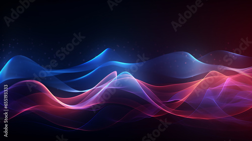 Dark abstract background with glowing wave. Shiny moving design element.  Futuristic technology wave concept.