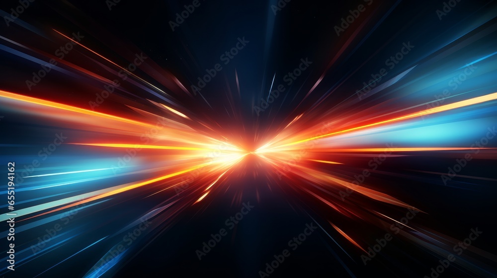 Contemporary representation of rapid motion. Energetic movement with swift, illuminated arrows against a dark backdrop. Innovative and technological design suitable for banners or posters - obrazy, fototapety, plakaty 