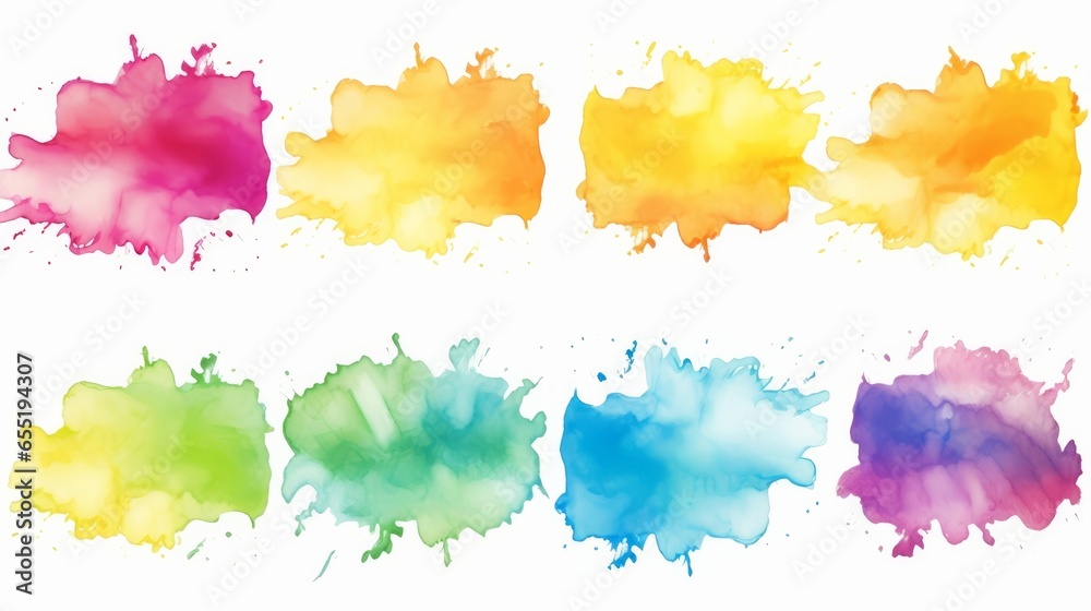Rainbow colors watercolor paint stains vector backgrounds set - obrazy, fototapety, plakaty 