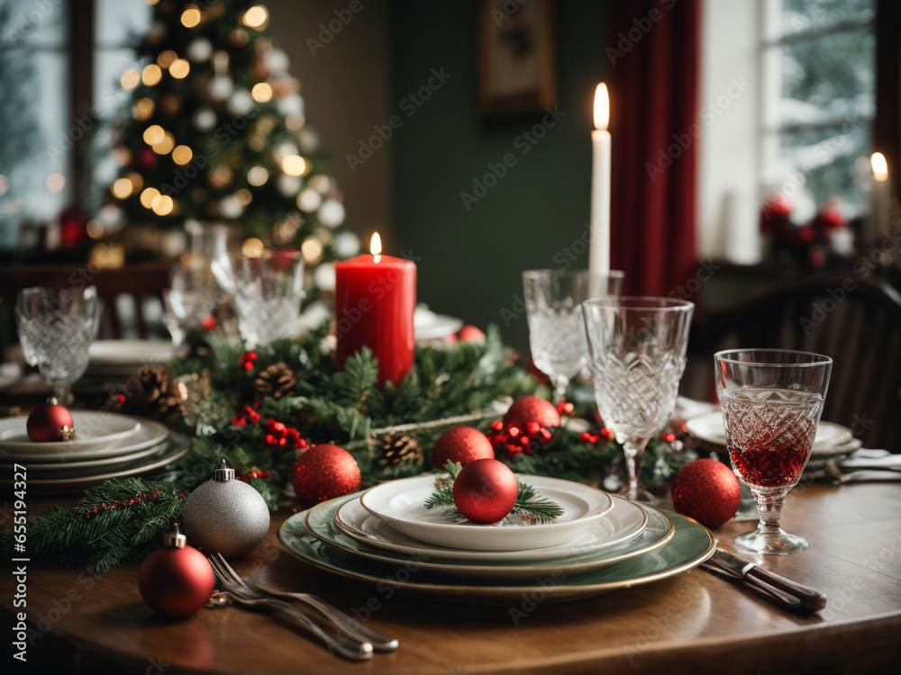 Well-Set Christmas Dinner Table - Generative AI Well-Set Christmas Dinner Table - Generative AI