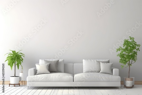 Living Room Interior Wall Mockup With Gray Fabric Sofa And Pillows On White Background Mockup . Сoncept Living Room Decor, Gray Fabric Sofa, White Background, Interior Wall Mockup © Anastasiia