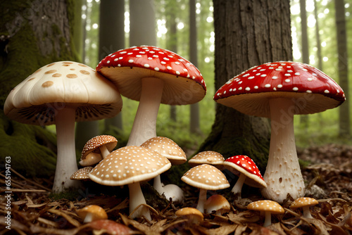 Amanita muscaria, fly agaric in the forest photo
