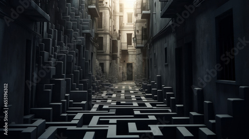 A labyrinthine maze of narrow alleyways and winding streets photo