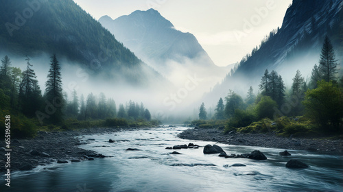 fog over the mountains and river © Love Mohammad