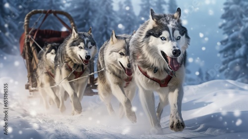 Husky dogs pulling a sled