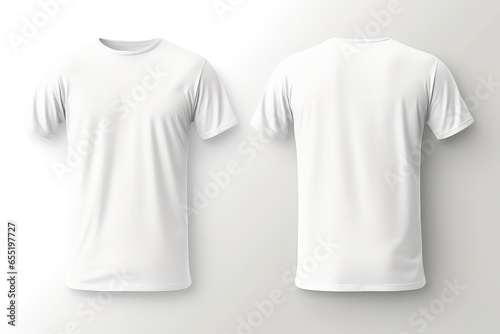White Blank Tshirt Template, Front And Back View On Invisible Mannequin Mockup . Сoncept Blank Tshirt Mockup, Front And Back View, Invisible Mannequin, White Template