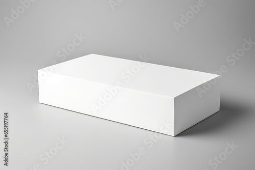 White Horizontal Rectangle Blank Box Viewed From Top Side Far Angle Mockup . Сoncept Product Mockup, Graphic Design, Packaging Design, Branding © Anastasiia