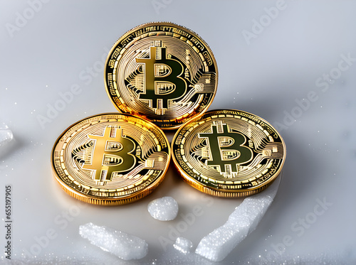 Cryptocurrency with icy backdrop hightech finance.