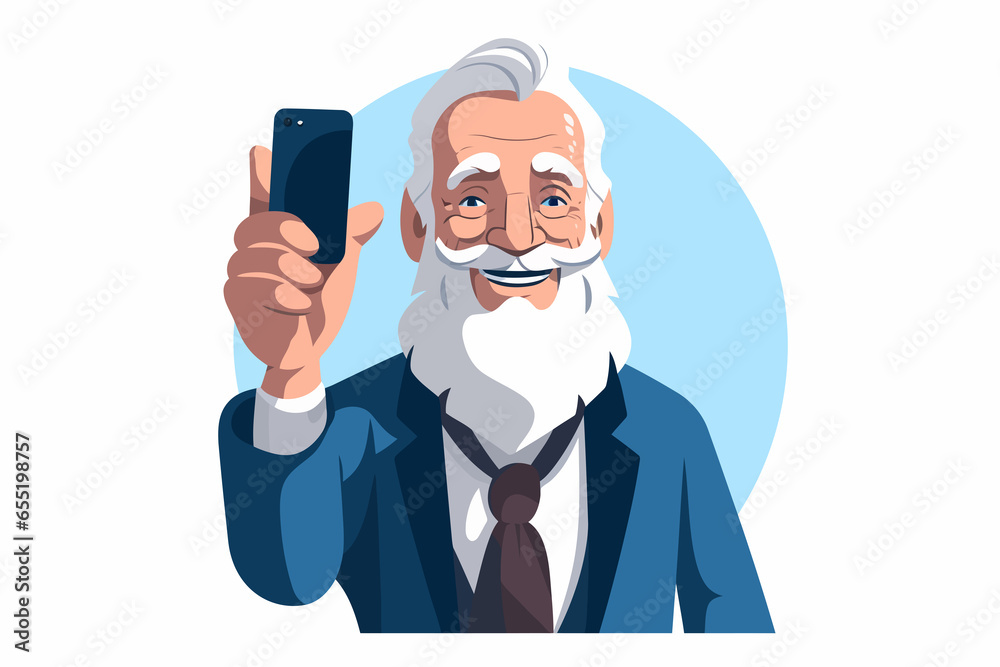 old man selfie vector flat minimalistic isolated vector style illustration
