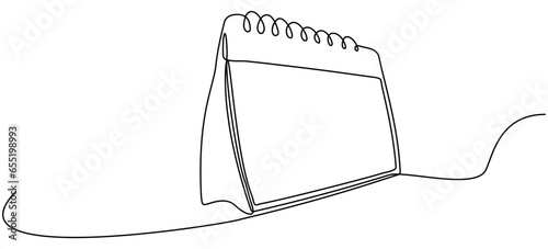 Calendar continuous line drawn. Time planer linear symbol. Reminder empty template. Vector illustration isolated on white.