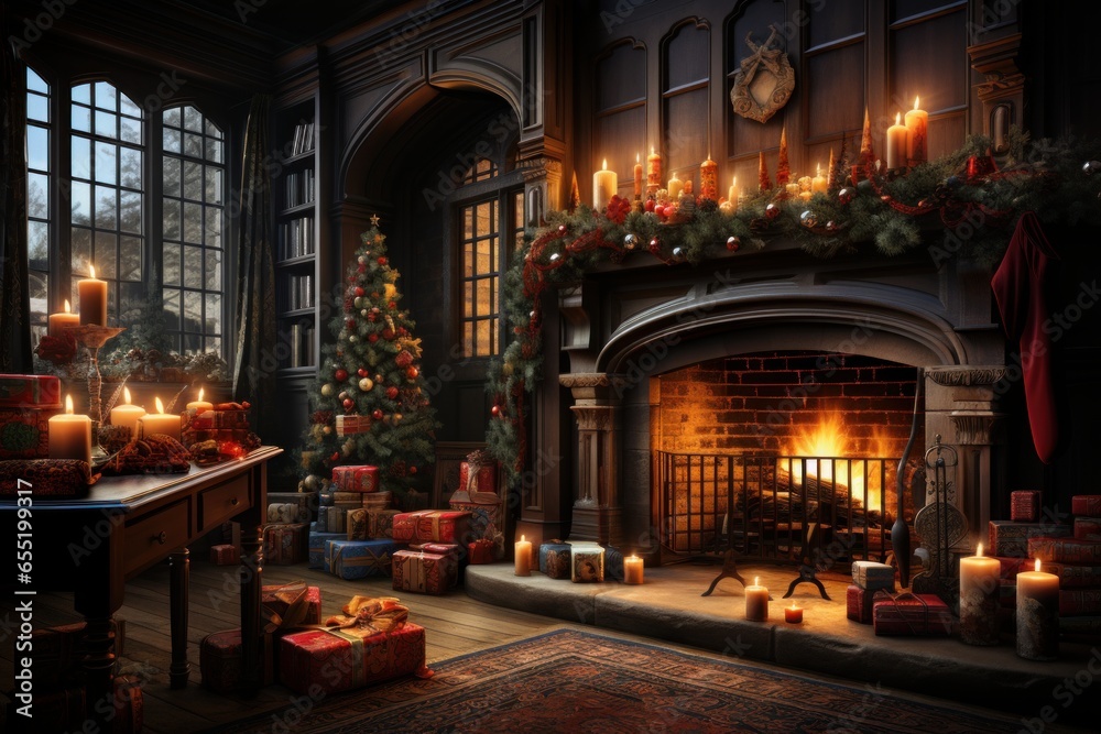 christmas christmas day fireplace decoration in a comfortable house