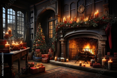 christmas christmas day fireplace decoration in a comfortable house