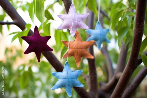 handmade felt star of david ornaments on a ficus tree