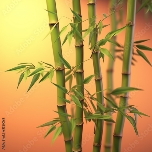 Beautiful yellow peach garden bamboo stalk leaves wallpaper AI Generated art