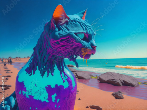 Cat-Shaped Water Bottle in the Desert AI generated photo