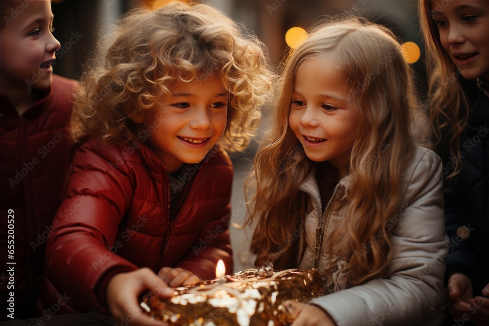 children on christmas night opening santa claus' presents
