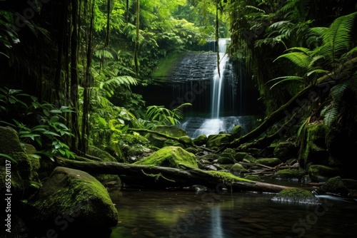 a scene of a waterfall in lush greenery © altitudevisual