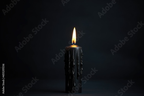 a close up shot of a black candle burning against a plain backdrop