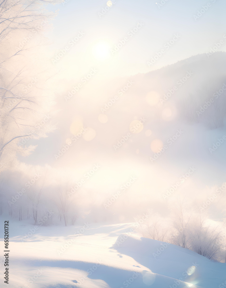 Sunny day and winter landscape.AI - obrazy, fototapety, plakaty 