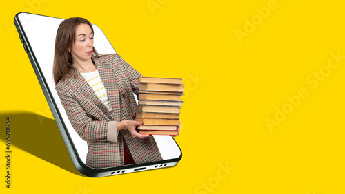 Woman with books. Adult gir...