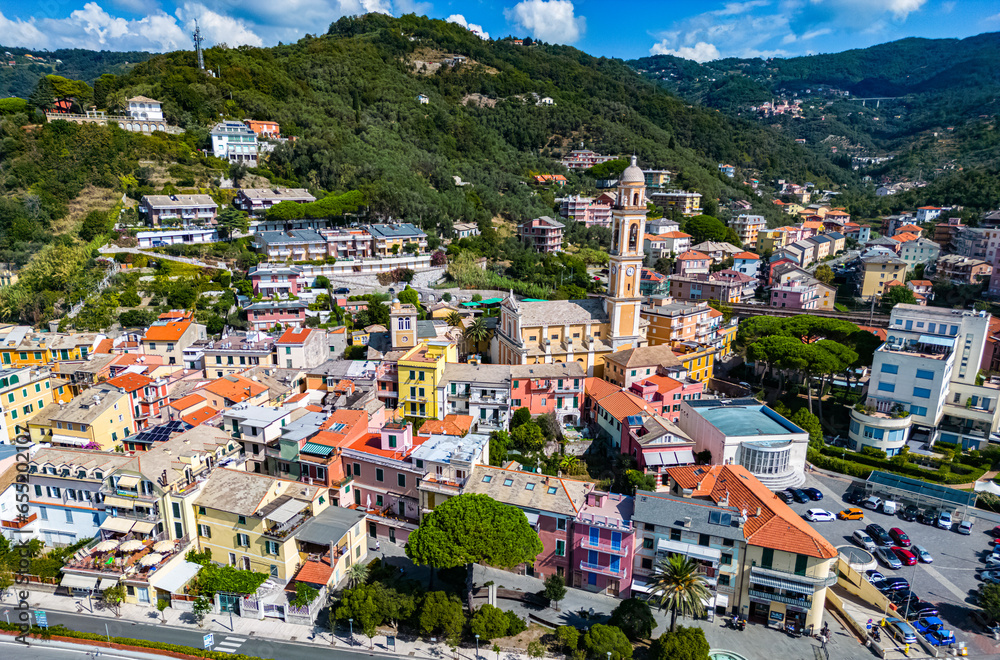 Aerial view of the tourist resort Moneglia, Liguria, Italy